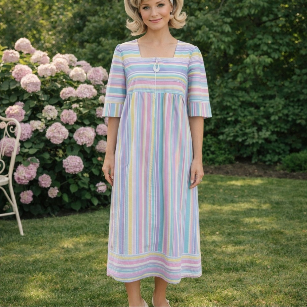 Vintage Striped Housedress Housecoat Robe